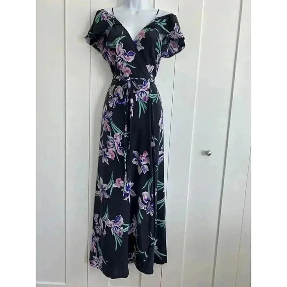 YUMI KIM Small Orchid Bliss Silk Wrap Endless Love Maxi Dress Cold Shoulder - Picture 2 of 8